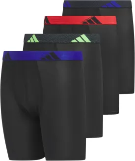 adidas Boys' Athletic Fit Microfiber Long Boxer Brief Underwear Designed for Active Sport and All Day Comfort (4 Pack)