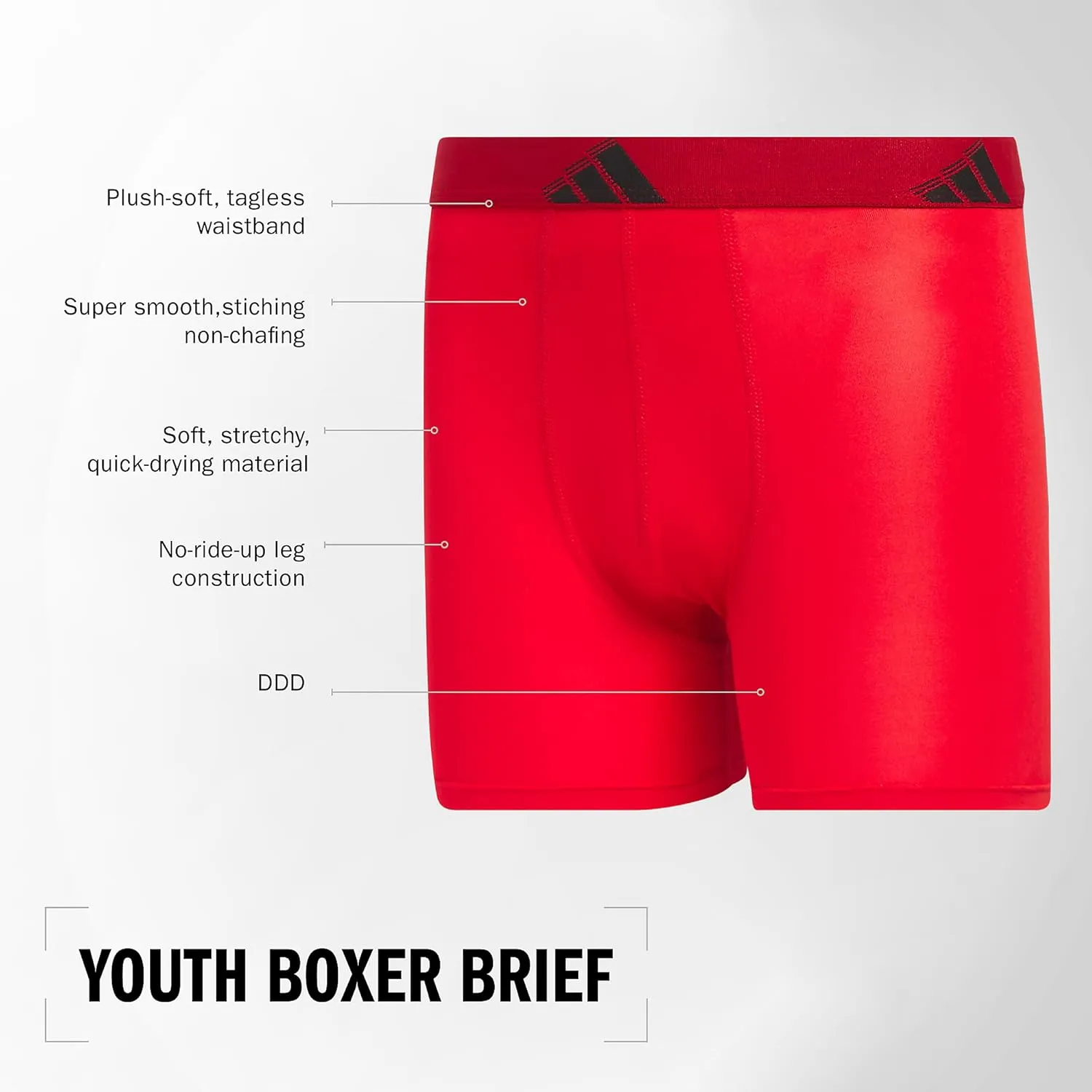 adidas Boys' Athletic Fit Microfiber Long Boxer Brief Underwear Designed for Active Sport and All Day Comfort (4 Pack)