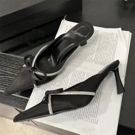 Butterfly-knot Crystal Strap Low Heels Mule Shoes