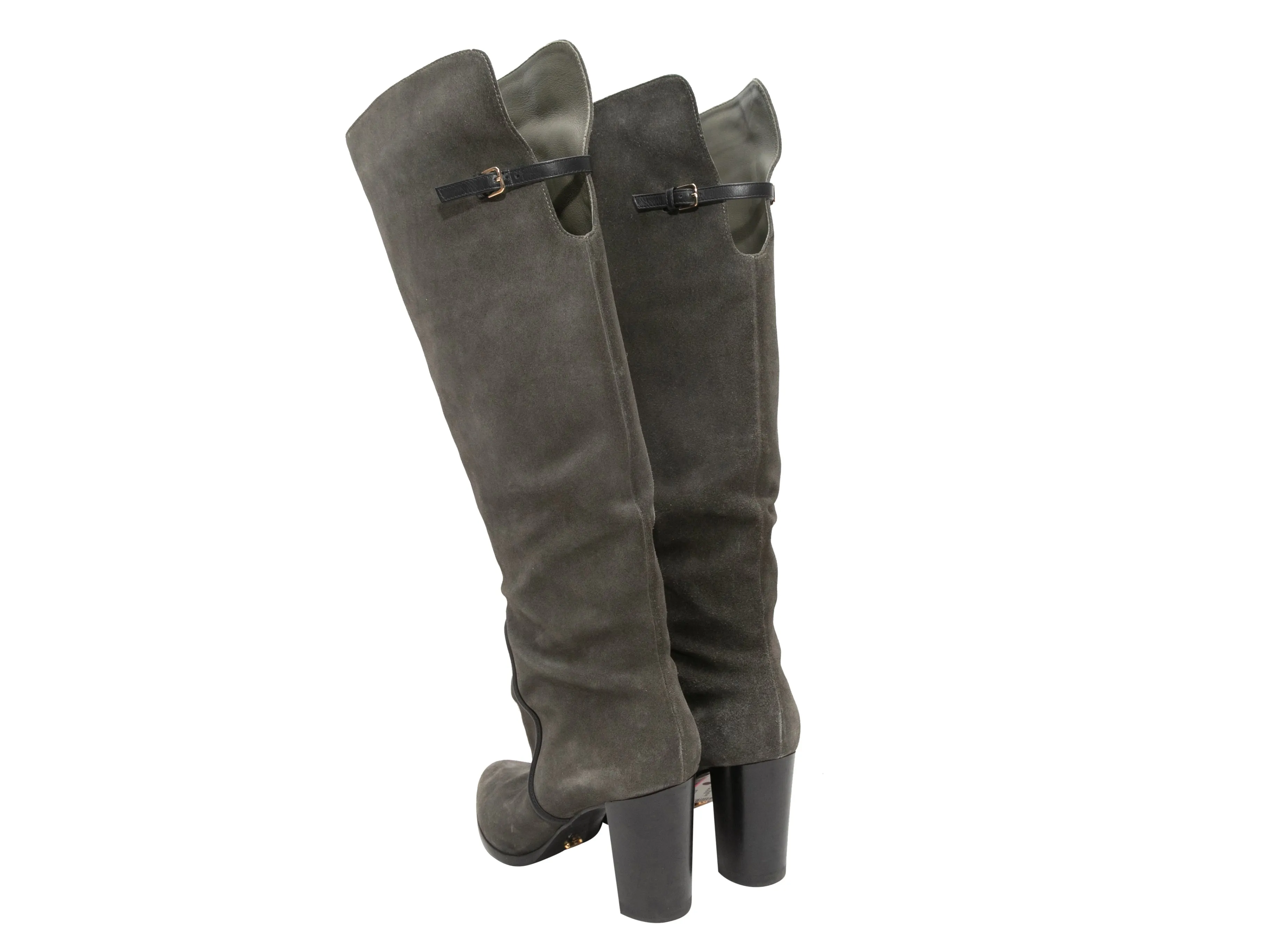 Charcoal Sergio Rossi Suede Pointed-Toe Knee-High Boots Size 39
