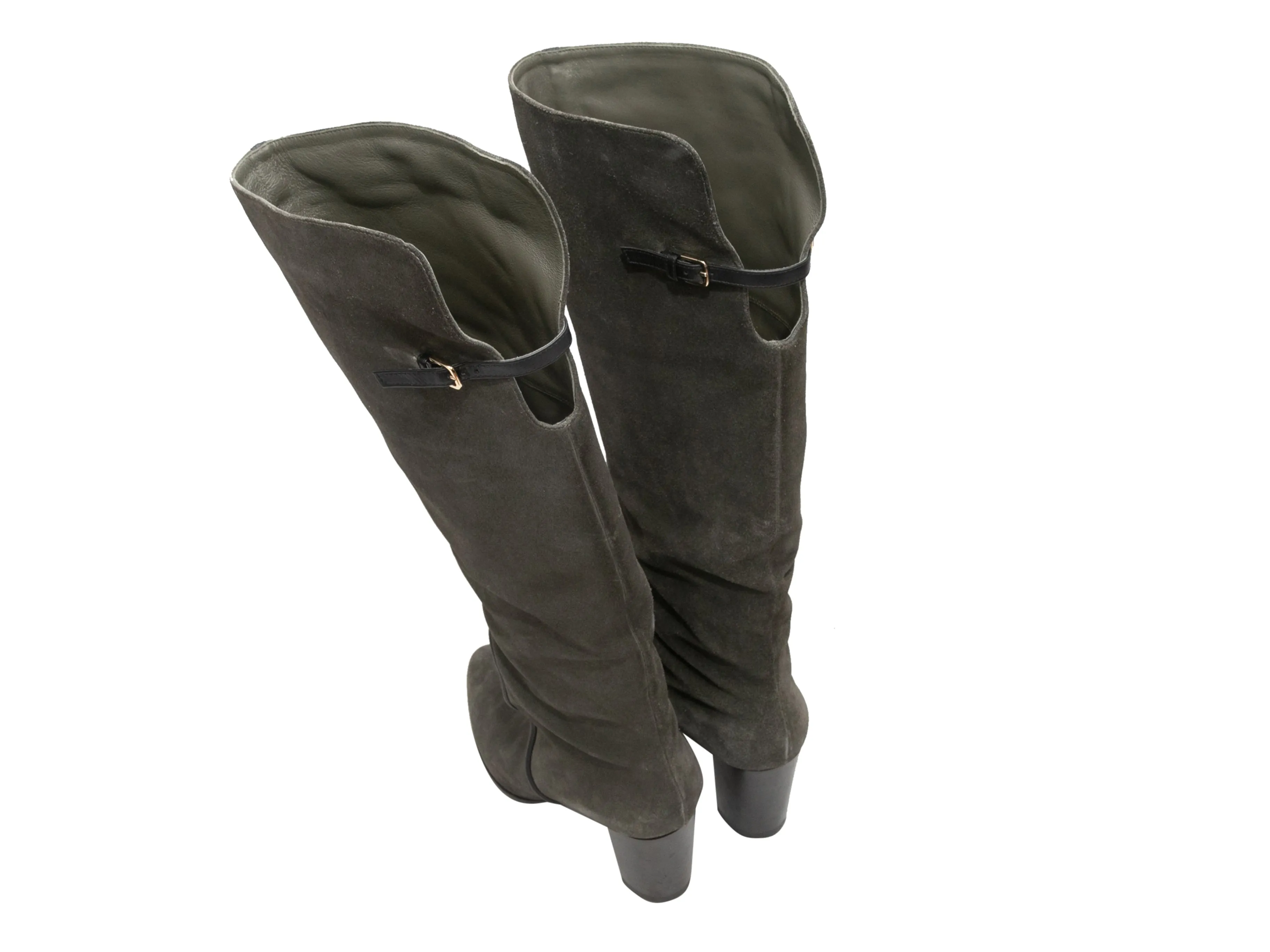 Charcoal Sergio Rossi Suede Pointed-Toe Knee-High Boots Size 39