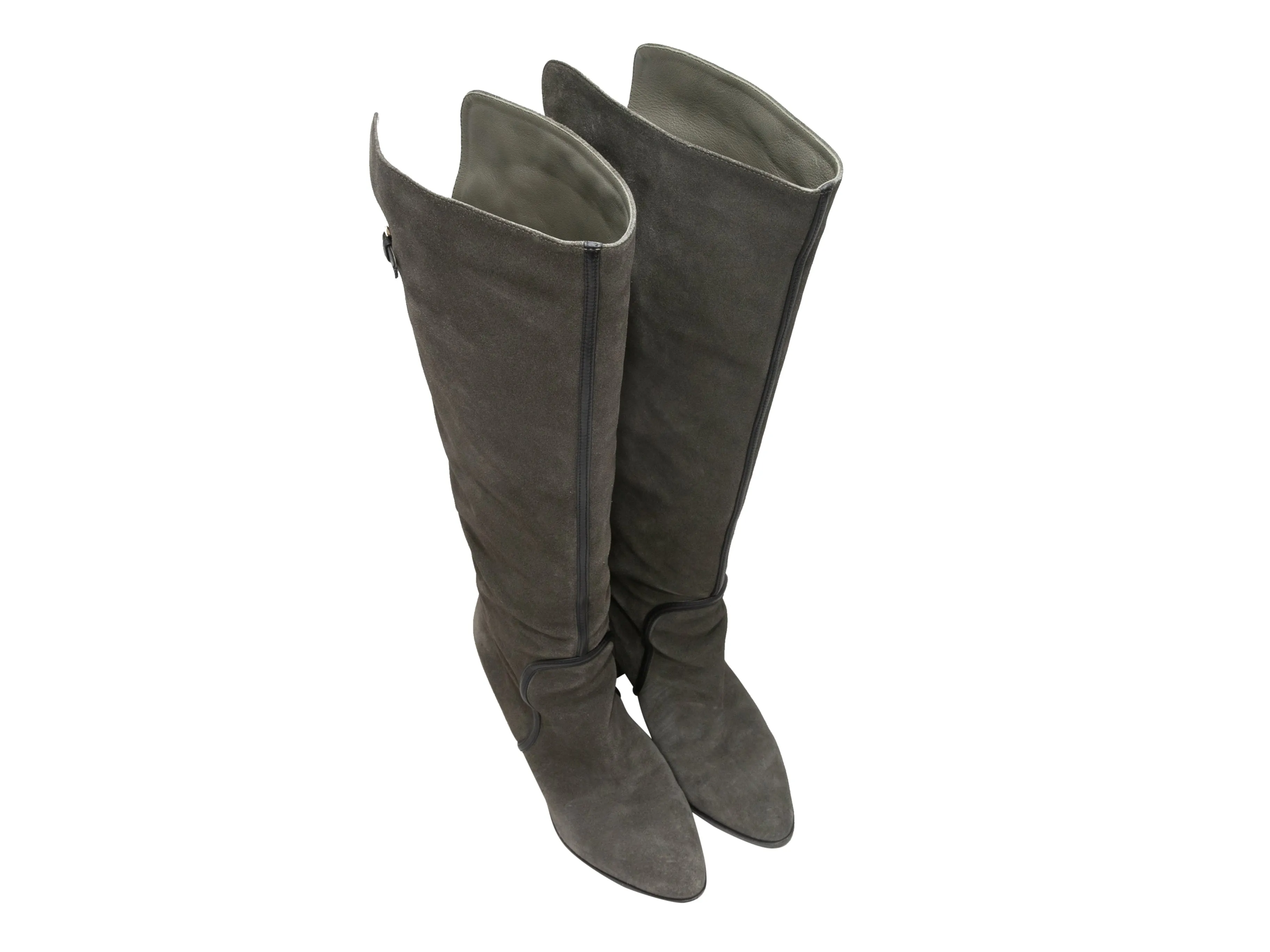 Charcoal Sergio Rossi Suede Pointed-Toe Knee-High Boots Size 39