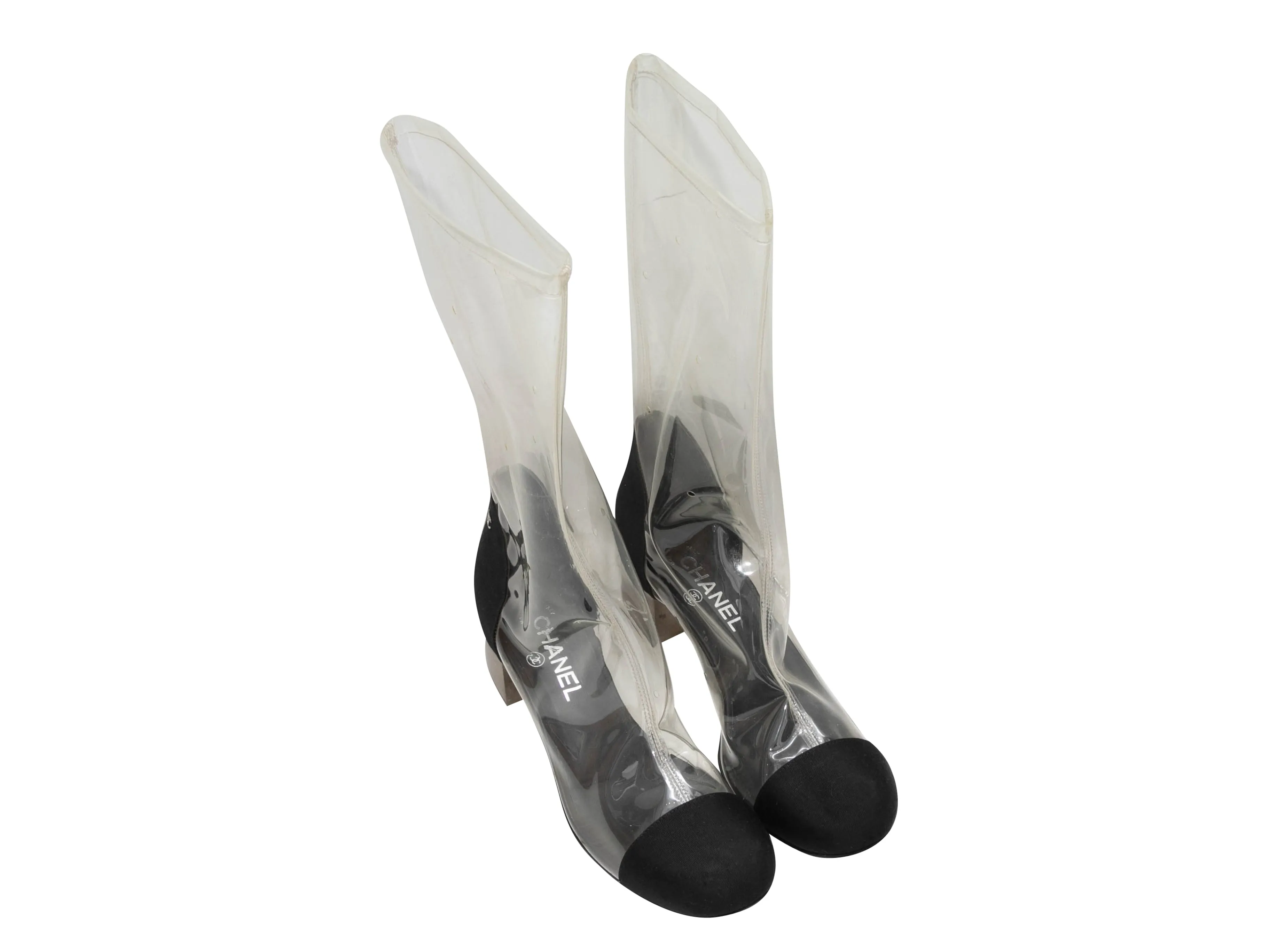Clear & Black Chanel PVC & Grosgrain Cap-Toe Boots Size 39