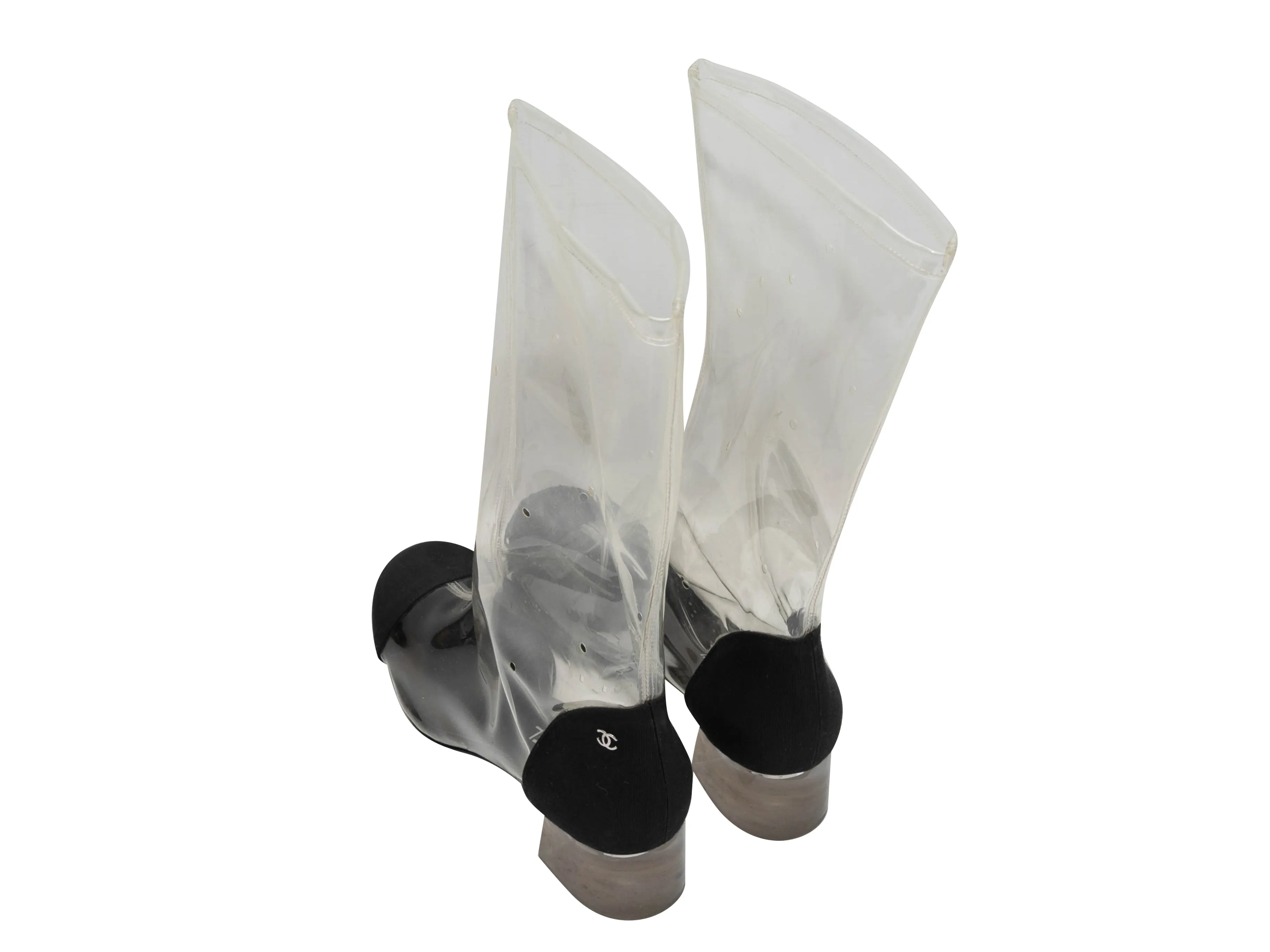 Clear & Black Chanel PVC & Grosgrain Cap-Toe Boots Size 39