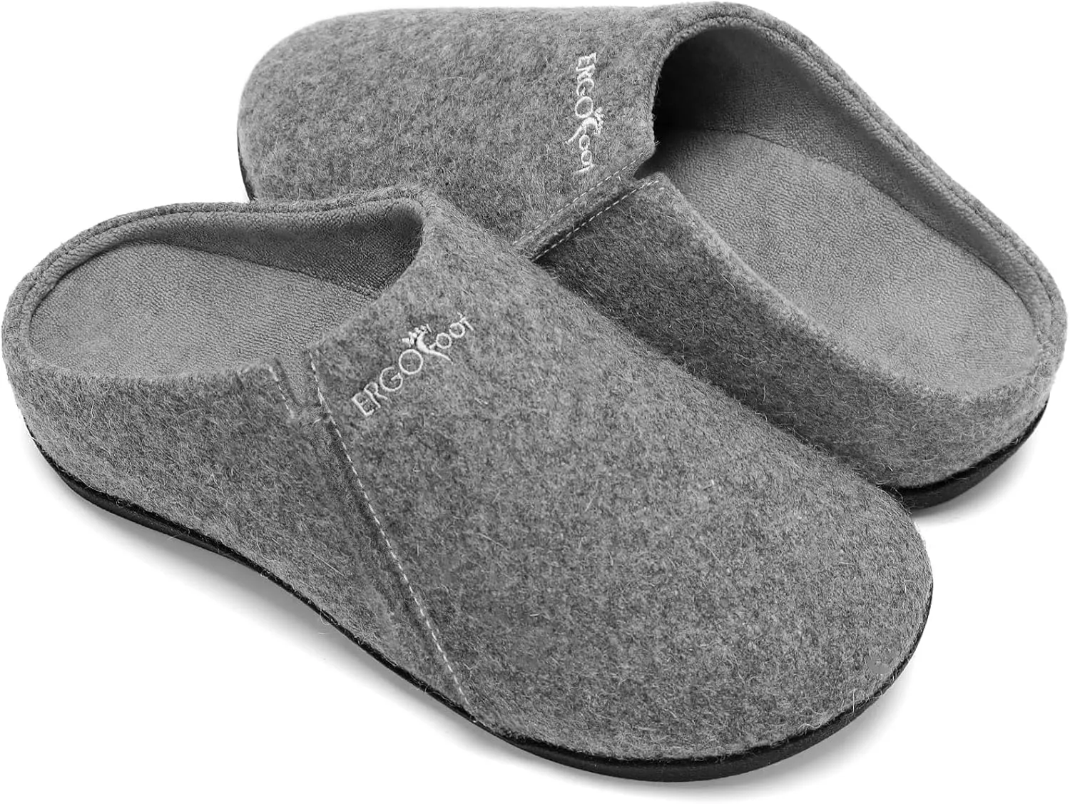 ERGOfoot House Slippers With Arch Support, Orthopedic Slipper for Plantar Fasciitis Pain Relief, Comfy Wool Felt Clog Shoes for Women and Men with Non-Slip Indoor Outdoor