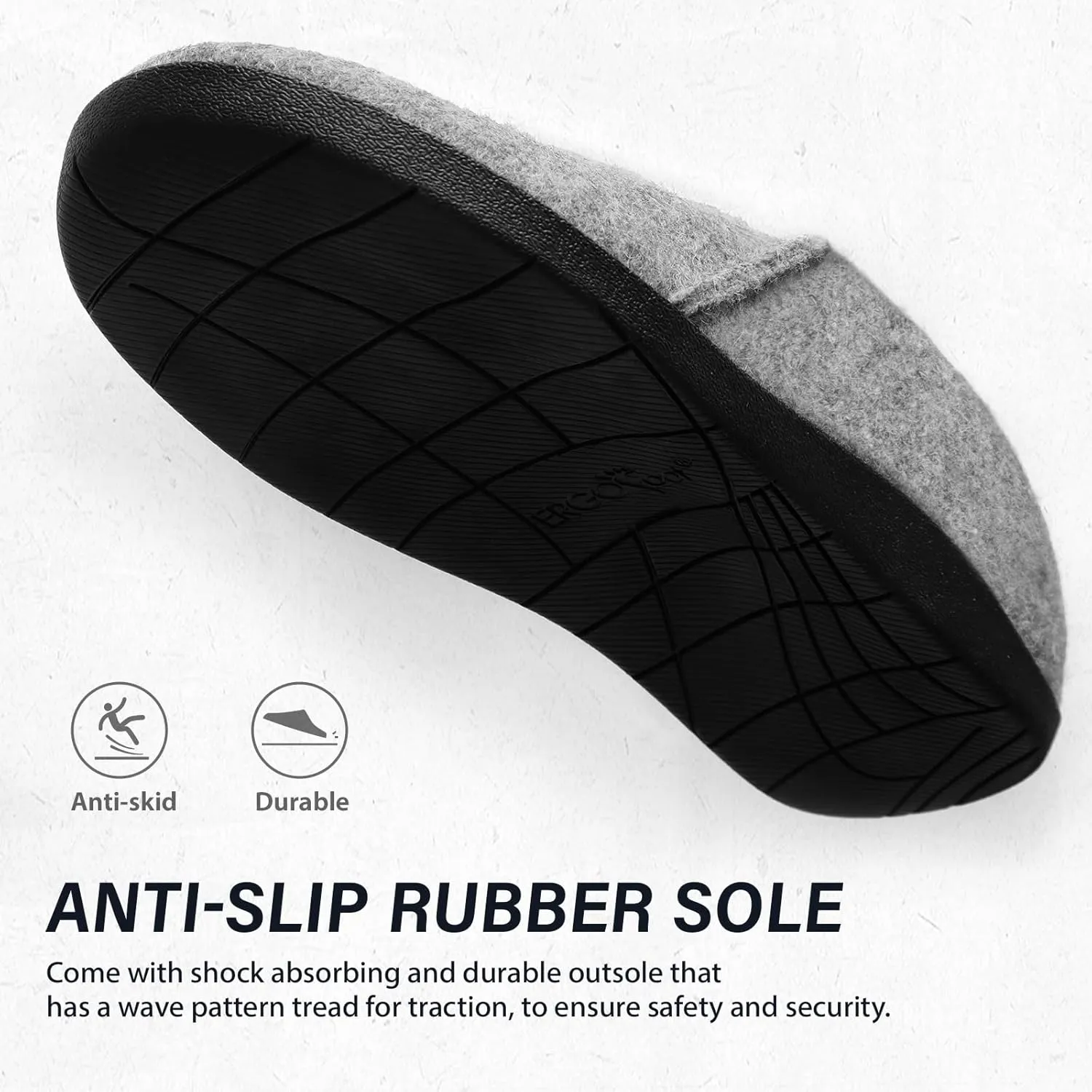 ERGOfoot House Slippers With Arch Support, Orthopedic Slipper for Plantar Fasciitis Pain Relief, Comfy Wool Felt Clog Shoes for Women and Men with Non-Slip Indoor Outdoor