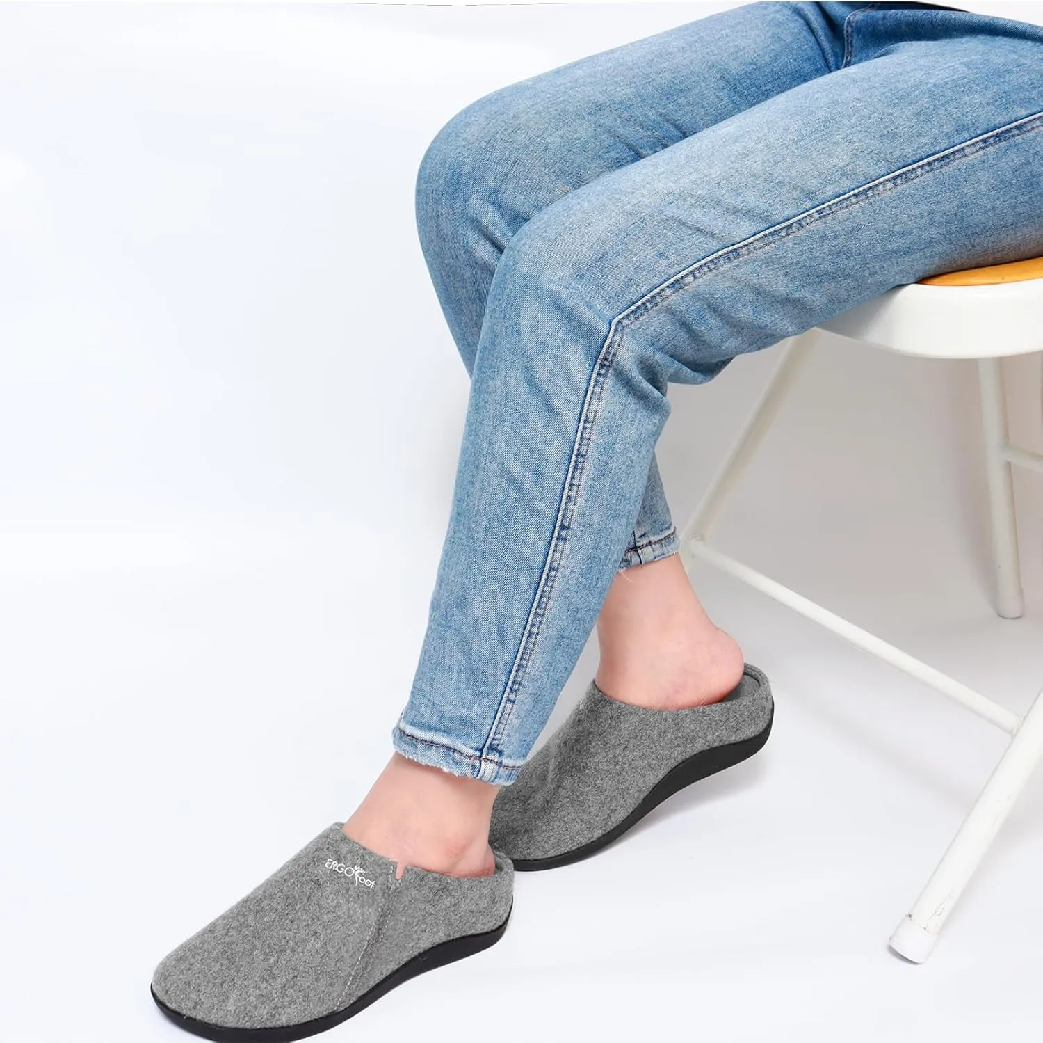 ERGOfoot House Slippers With Arch Support, Orthopedic Slipper for Plantar Fasciitis Pain Relief, Comfy Wool Felt Clog Shoes for Women and Men with Non-Slip Indoor Outdoor