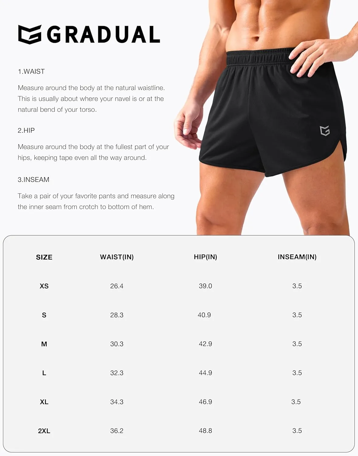 G Gradual Running Shorts for Men 3.5 inch Lightweight Breathable Gym Shorts with Brief Liner Athletic Training Workout Sport