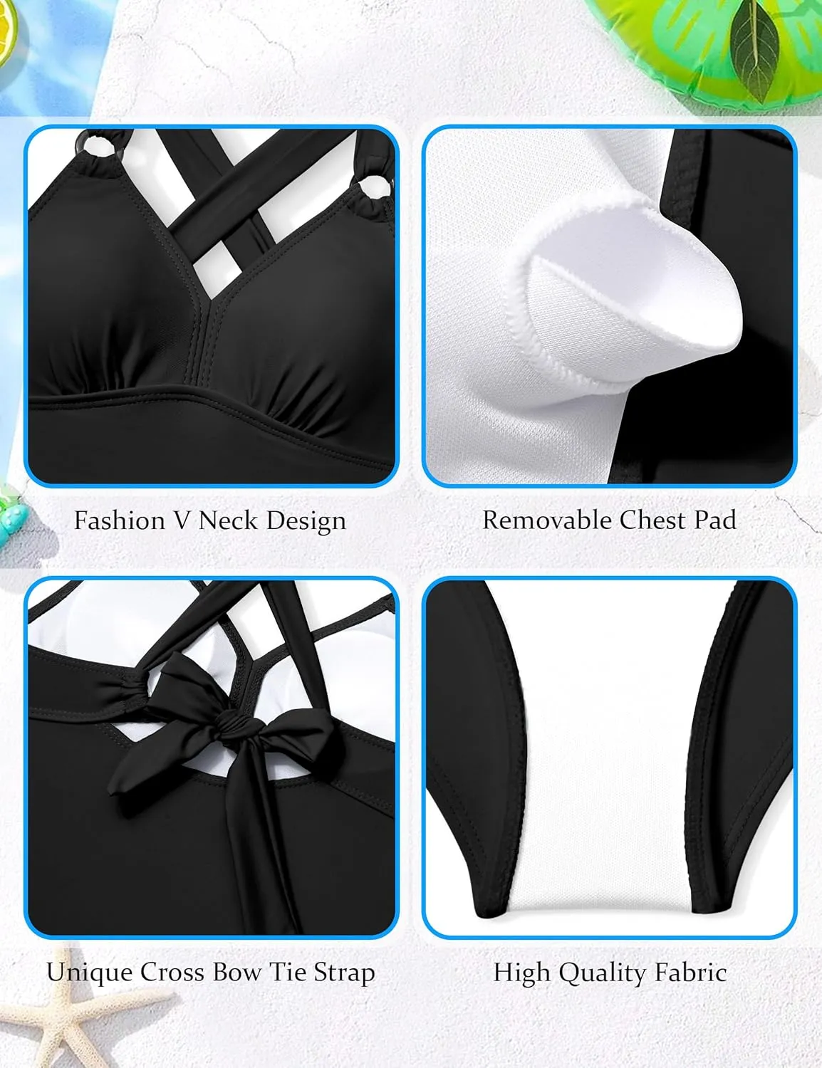 Girls Swimsuits Two Piece V Neck Crisscross Adjustable Back Tie Tankini Swimsuit Ruched Girls Bathing Suits 9-16Y