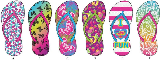 girls tropical inspired basic flip flops Case of 72
