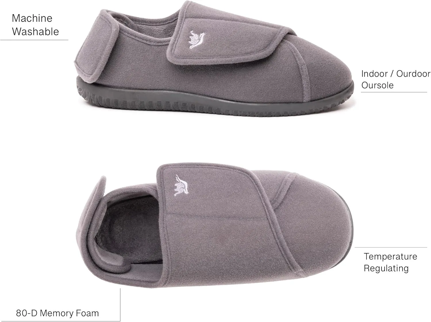 Men's Memory Foam Diabetic Slippers with Adjustable Closure, Extra Wide Comfy Warm Plush Fleece Arthritis Edema Swollen Diabetic House Shoes Machine Washable with Anti Slip Sole