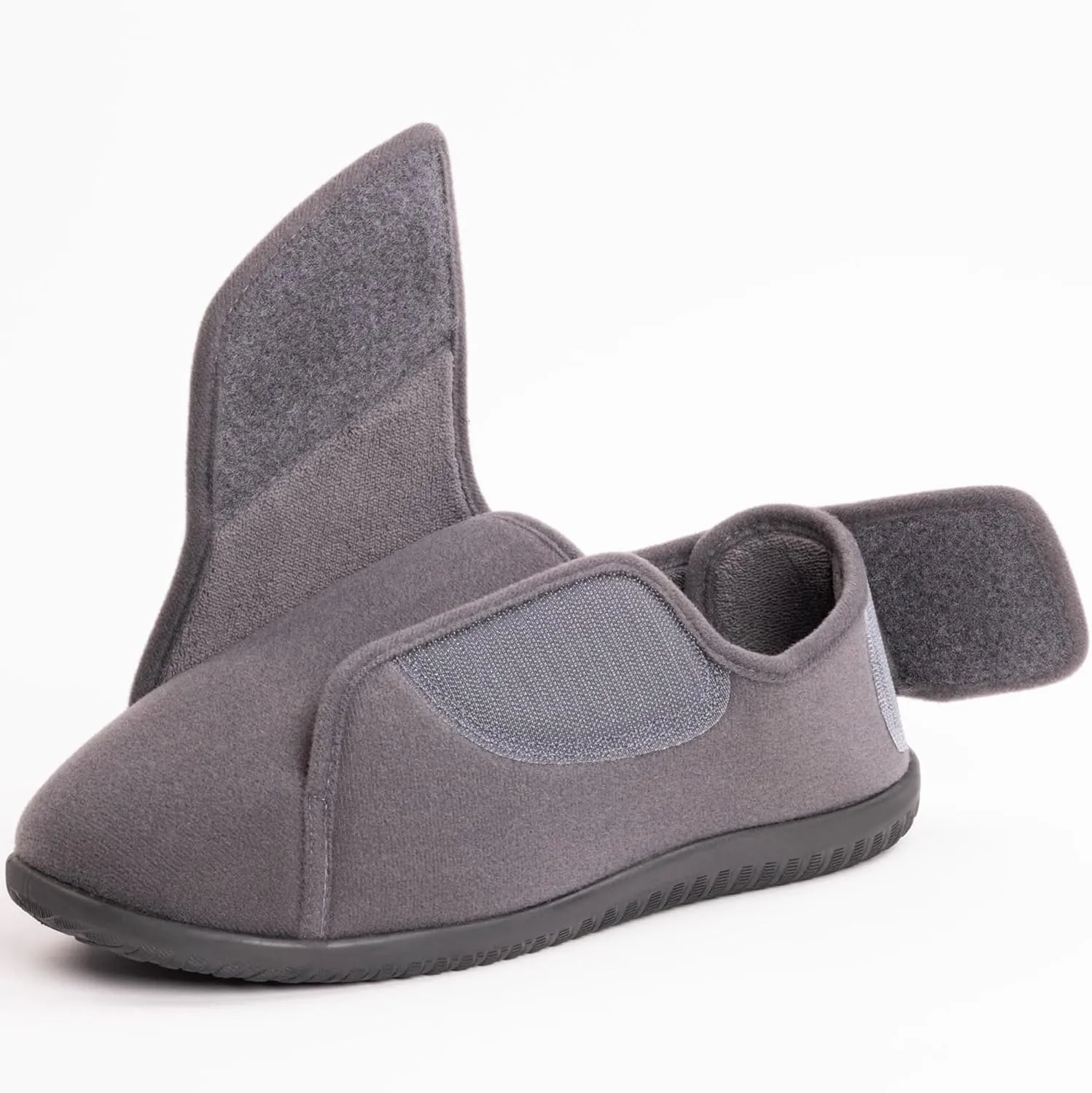 Men's Memory Foam Diabetic Slippers with Adjustable Closure, Extra Wide Comfy Warm Plush Fleece Arthritis Edema Swollen Diabetic House Shoes Machine Washable with Anti Slip Sole