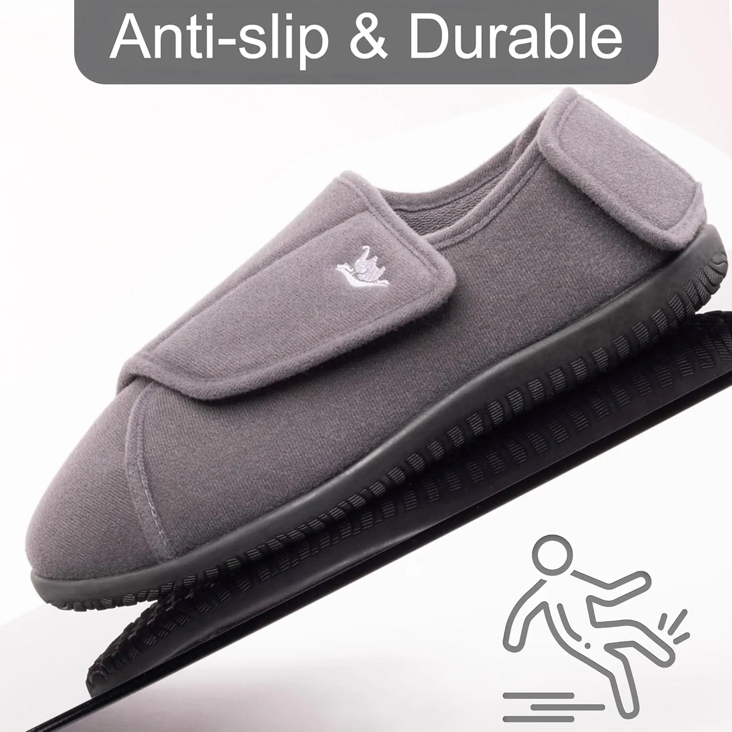Men's Memory Foam Diabetic Slippers with Adjustable Closure, Extra Wide Comfy Warm Plush Fleece Arthritis Edema Swollen Diabetic House Shoes Machine Washable with Anti Slip Sole