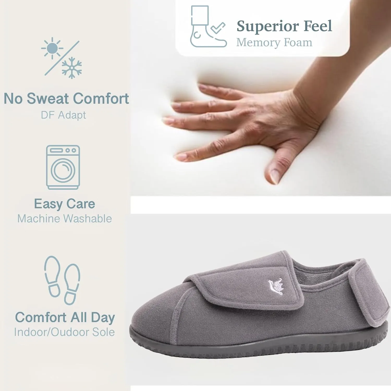 Men's Memory Foam Diabetic Slippers with Adjustable Closure, Extra Wide Comfy Warm Plush Fleece Arthritis Edema Swollen Diabetic House Shoes Machine Washable with Anti Slip Sole