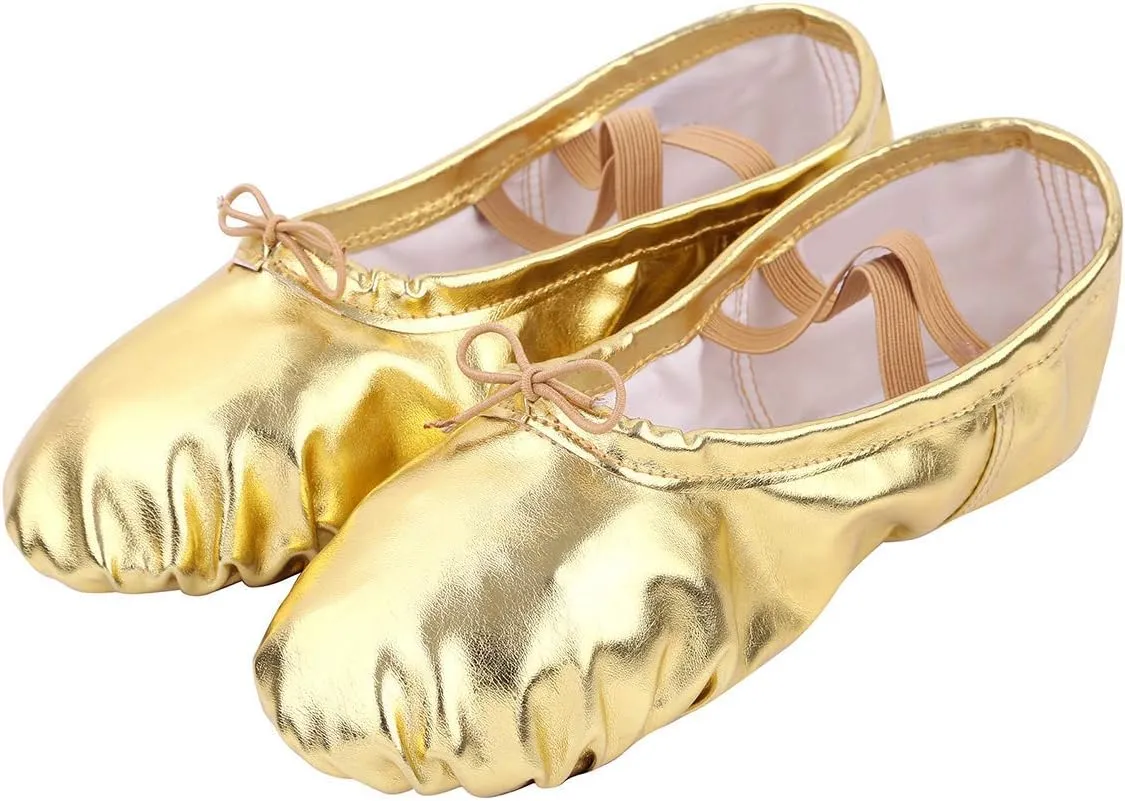 Nexete Ballet Dance Shoes Split-Sole Slipper Flats Ballet Dance PU Leather Shoes for Toddler Girl Kid Women